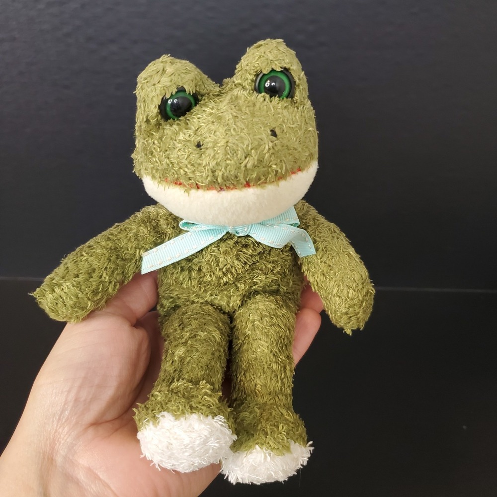 Unipak Bean Bottom Frog Plush 8" Animal Wearing Neck Bow, Hard Green Eyes